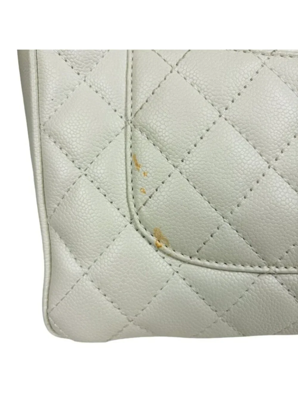 ★SOLD★ Chanel CC Logo Chain Tote Shoulder Quilted Caviar Leather White - Picture 7 of 13